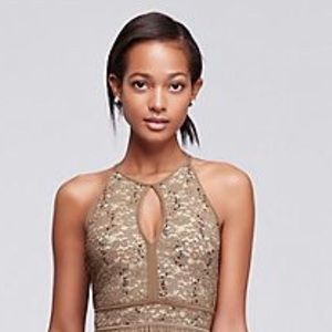 Lace Keyhole Tie Back Halter Dress